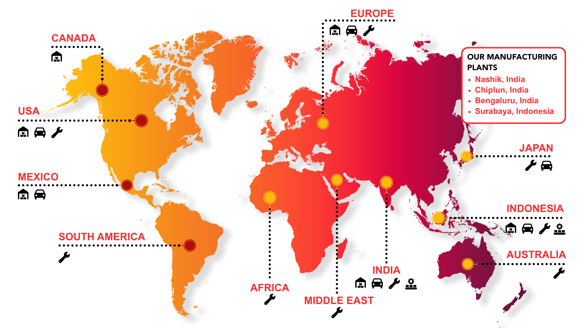 Global presence map showing company locations worldwide